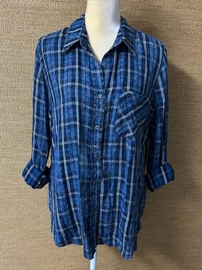 Billy T Top Womens Medium Blue Plaid Lyocell NWT